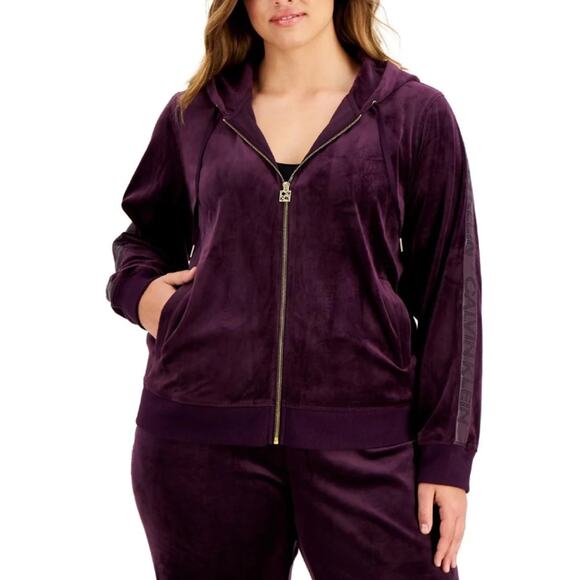 NEW Calvin Klein Plus Size Full Zip Velour Full Zip Sweatshirt Womens 1X $100 - Picture 1 of 2